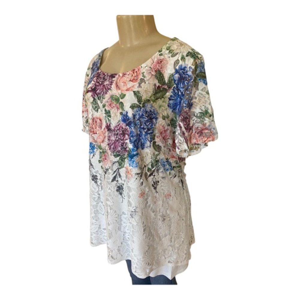 Simply Emma, Lacey floral, print blouse size‎ 2X